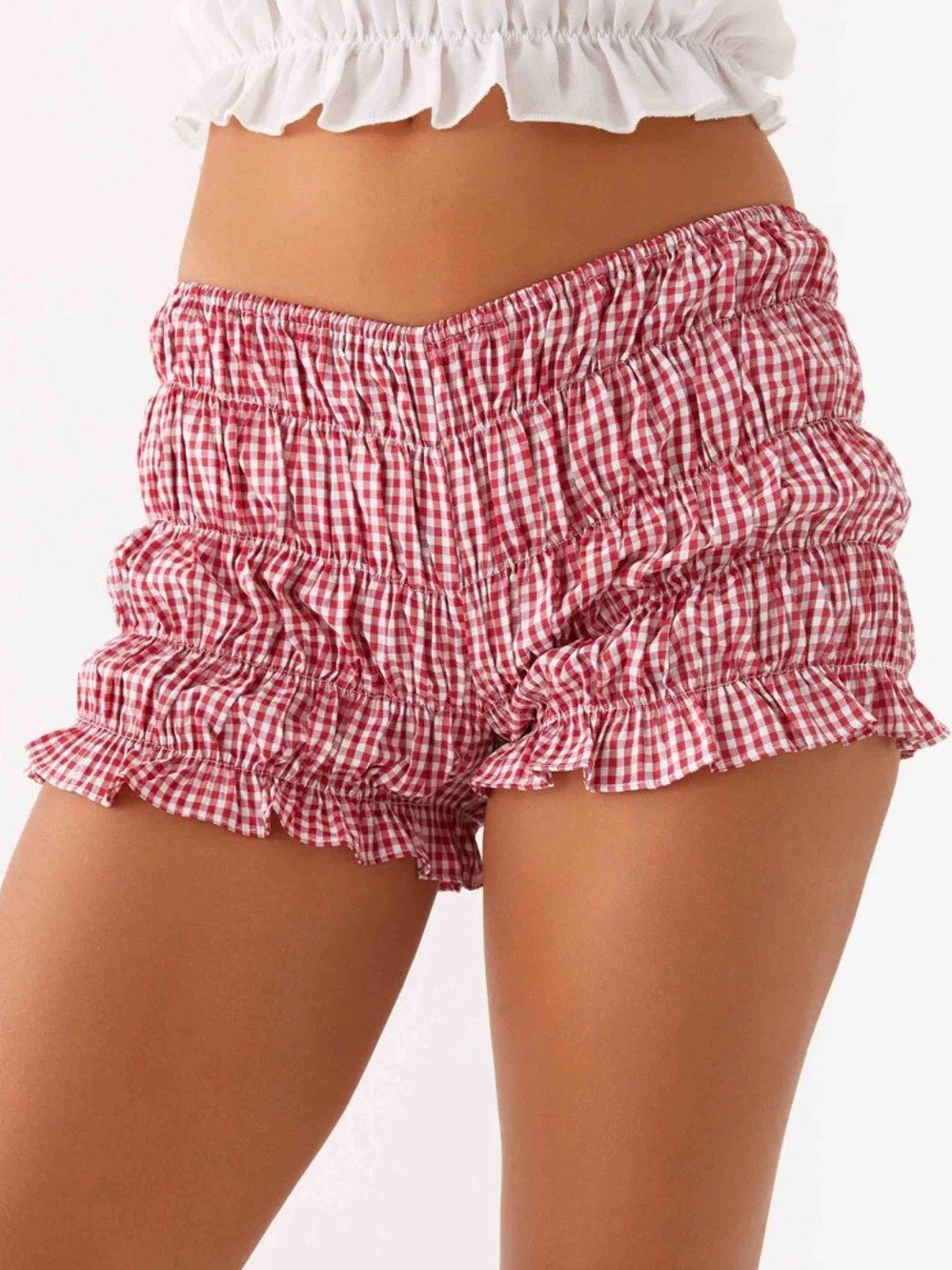 Peppermayo Red and White Gingham Ruffle Shorts